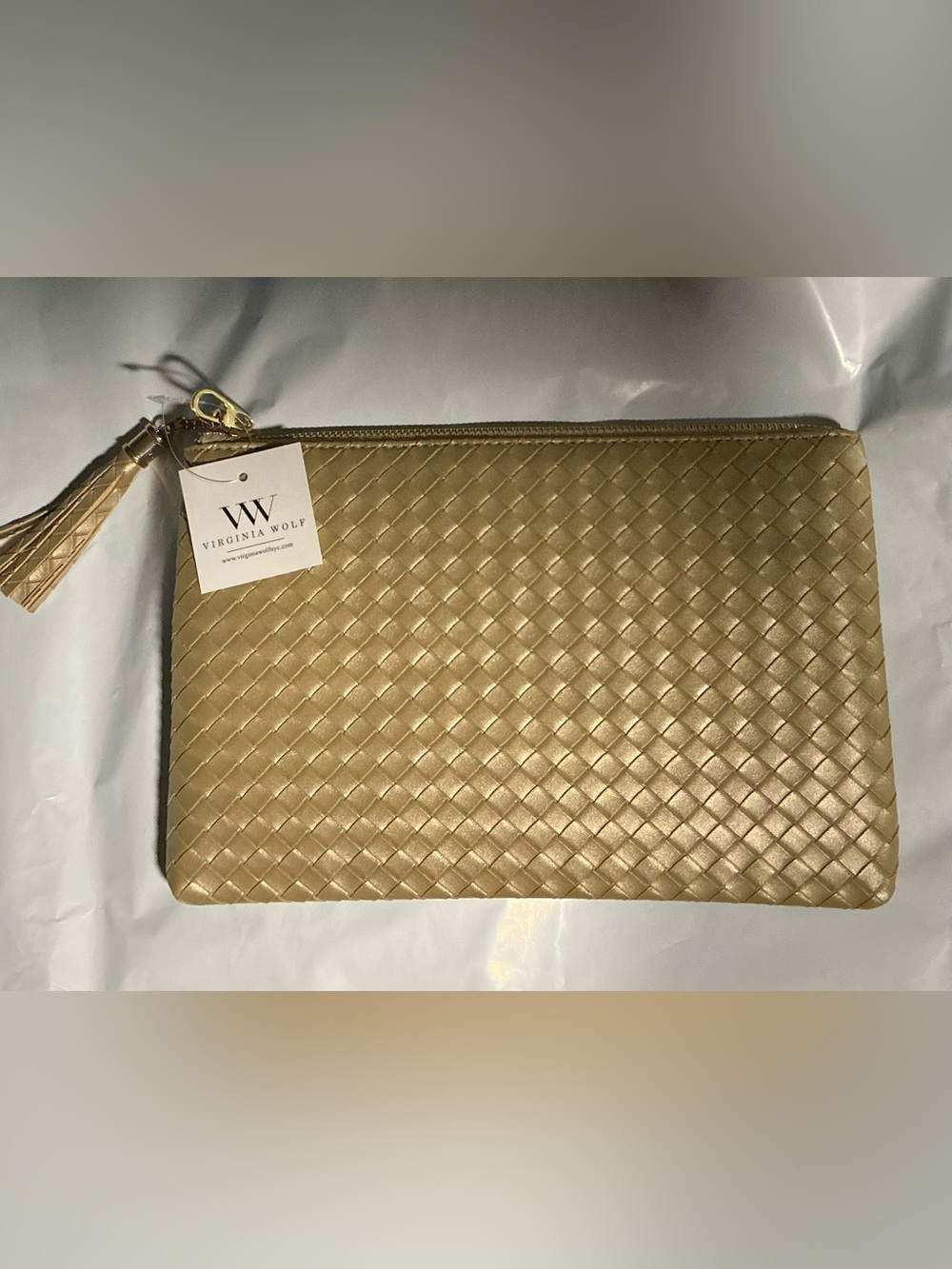 Virginia Wolf Mimi Gold Woven Clutch Pouch NWT